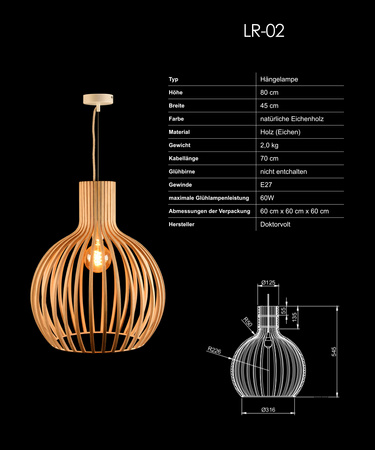Lampa z drewna dębowego ręcznie wykonana Doktorvolt DV-6139-LR-02