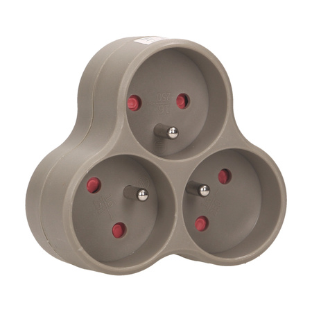 Rozgałęźnik 3x2P+Z. szary OR-AE-13134/G