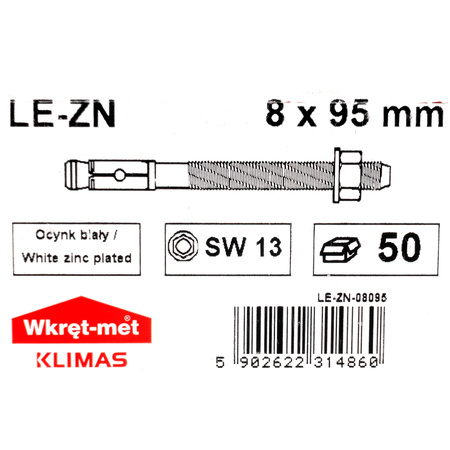 Kotwa stalowa ekspresowa 8x95mm pierścieniowa wbijana do betonu ocynkowana 50 sztuk Klimas Wkręt-met LE-ZN-08095