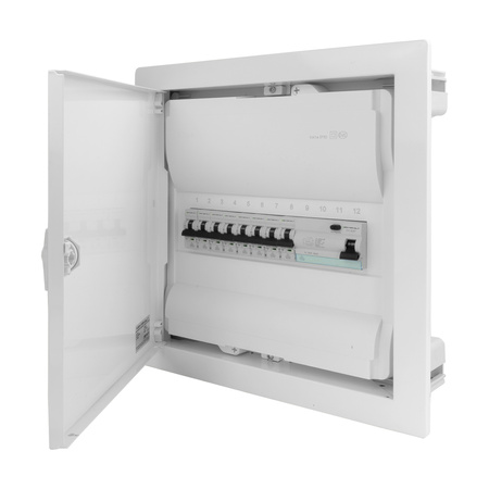 Rozdzielnica modułowa podtynkowa 1x12 zabezpieczona 8xMCB 1xRCCB VDE okablowana skrzynka elektryczna Hager 356x348x98mm Doktorvolt DV-6197-PT