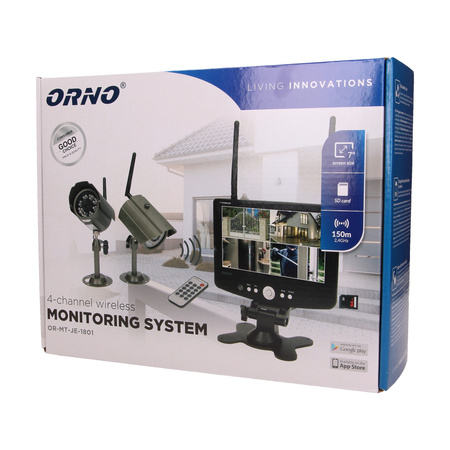 System do monitoringu 4-kanałowy. bezprzewodowy CCTV. monitor LCD 7" OR-MT-JE-1801