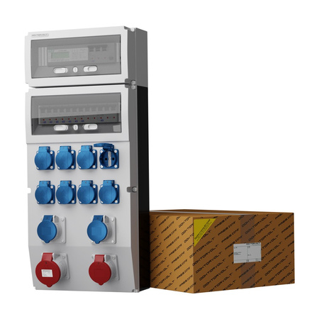 Rozdzielnica budowlana eXT-S/FI 32A 16A kempingowe 2x16A 8x230V + licznik 3 fazowy Schuko DV-0786-D