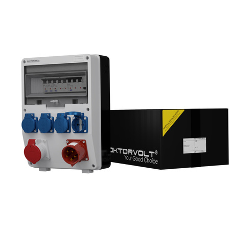 Rozdzielnica budowlana z wtyczką odbiornikową 32A TD-S/FI 16A 4x230V Schuko Doktorvolt DV-2534-D