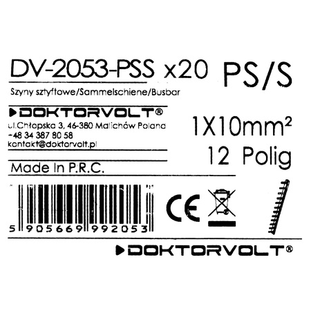 Szyna łączeniowa sztyftowa PS/S 1-fazowa 12-modułowa 10mm2 DV 2053