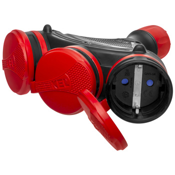 Trójdrożne gniazdo Schuko IP44 3×2P+Z 16A 250V czarno-czerwone GN-X3/44S W-01164