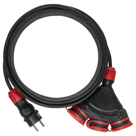 Przedłużacz trójdrożny 25m 250V 16A Schuko 3×2P+Z H05RR-F 3×2,5 mm² IP44 W-01196