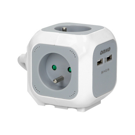 Przedłużacz 4 krotny 2P+Z. ładowarka 2xUSB. 1.4m H05VV-F 3x1mm2. szaro-biały OR-AE-13144