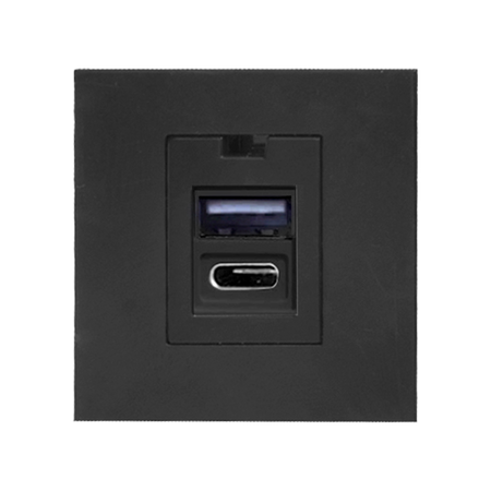 NOEN USB x 2 - typ A + C podwójny port modułowy 45x45mm z ładowarką USB 2 1A 5V DC czarny OR-GM-9010/B/USBAC