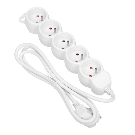 Przedłużacz 5-krotny 2P+Z. 5m H05VV-F 3x1.0mm2. Imax 10A. biały OR-AE-13149/W/5M