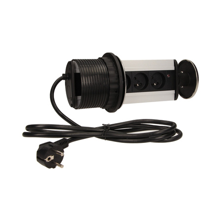 Gniazdo meblowe Ø10cm wysuwane z blatu z przewodem 1.8m. 3x2P+Z. INOX OR-AE-1352