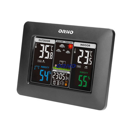 Bezprzewodowa stacja pogodowa z pomiarem temperatury i wilgotności zewnętrznej i wewnętrznej czarna OR-SP-3101/B