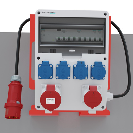 Rozdzielnica budowlana na stojaku zabezpieczenia Siemens pTD-S/FI SET przenośna z gniazdami 16A 32A CEE MENNEKES 4x230V rozdzielnia elektryczna na budowę skrzynka elektryczna z zabezpieczeniem Doktorvolt DV-6160-D