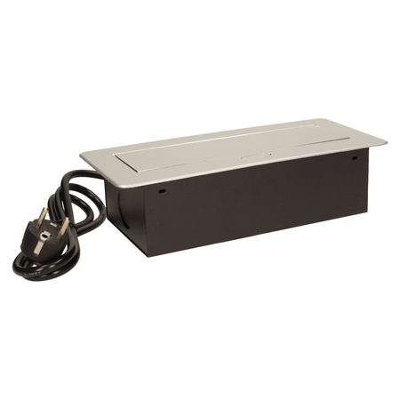 Gniazdo meblowe wpuszczane w blat z płaskim frezowanym rantem i przewodem 1.5m. 3x2P+Z. srebrne. wersja schuko OR-AE-1337/G(GS)