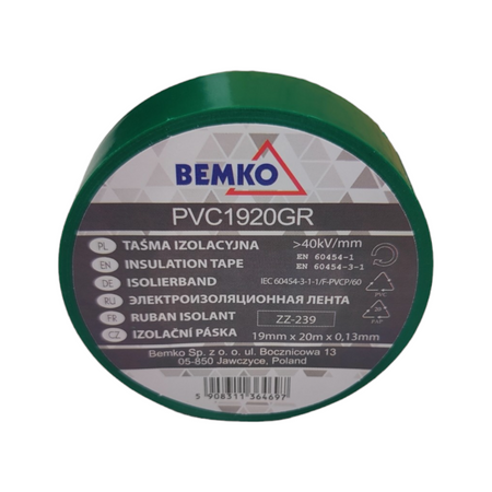 Taśma izolacyjna zielona 19x20m E30-PVC1920GR