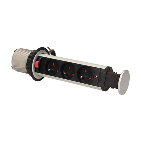 Gniazdo meblowe Ø6cm wysuwane z blatu z blokadą i przewodem 1.8m. 3x2P+Z OR-AE-1347