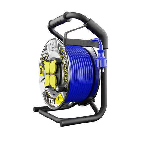 Przedłużacz bębnowy 50m 3x2,5mm HEAVY LINE 4x230V niebieski z metalowym bębnem W-99471