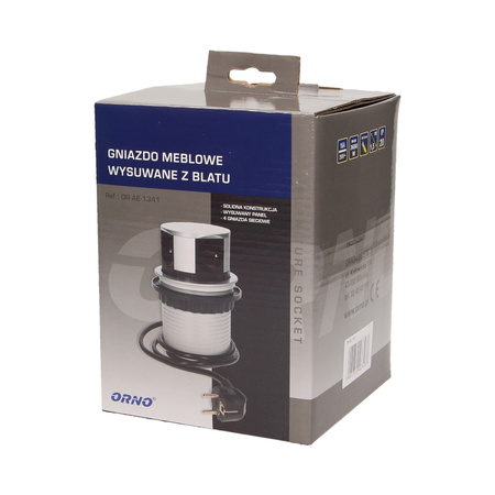 Gniazdo meblowe Ø10cm wysuwane z blatu z przewodem 1.5m. 4x2P+Z OR-AE-1341