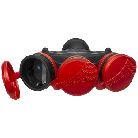 Rozgałęźnik przenośny czarno-czerwony R-X3/44S IP44 3×2P+Z 16A 250V Schuko W-01160