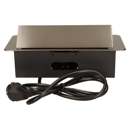 Gniazdo meblowe wpuszczane w blat z płaskim frezowanym rantem i przewodem 1.5m. 3x2P+Z. grafit OR-AE-1337/GR