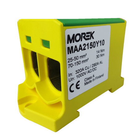 Morek Złączka szynowa do łączenia przewodów 25-150mm² 2xAl/Cu OTL 150-2 żółto-zielony zacisk uniwersalny MAA2150Y10