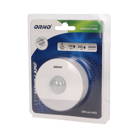 Lampka nocna LED z czujnikiem ruchu. z funkcją korytarzową 0.2W/3W. 200lm OR-LA-1413