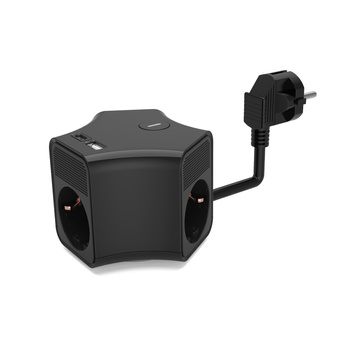 Przedłużacz 3x Schuko 230V 2m USB-A i USB-C czarny z wyłącznikiem Plastrol W-30018