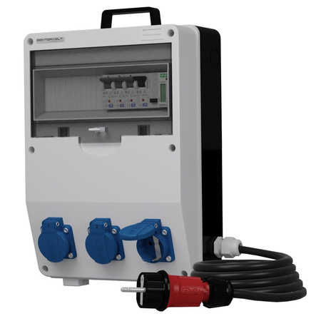Rozdzielnica budowlana z licznikiem zużycia energii i kablem TD-S/FI SKH 3x230V Schuko Doktorvolt DV-9856-D