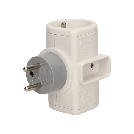 Obrotowy rozgałęźnik. 2 gniazda 2P+Z. 1 gniazdo 2P/II OR-AE-1377