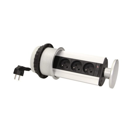 Gniazdo meblowe Ø10cm wysuwane z blatu z przewodem 1.8m. 3x2P+Z OR-AE-1351