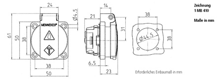 Gniazdo 230V 2p+E IP44 tablicowe z bolcem MENNEKES 11111