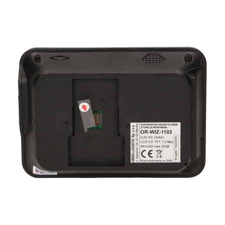 Elektroniczny wizjer do drzwi 3.5" z dzwonkiem. podświetleniem nocnym. zoomem i funkcją nagrywania na kartę Micro SD.... OR-WIZ-1102