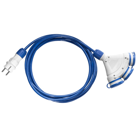 Przedłużacz trójdrożny 5m 250V 16A Schuko 3×2P+Z H07BQ-F 3×2,5 mm² IP44 W-01198
