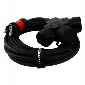 Przedłużacz trójdrożny 10m IP44 230V/16A kabel 3x1,5 gniazdo trójdrożne Schuko Doktorvolt® DV-2145-3-W-Y