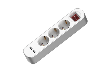 Przedłużacz z 3 gniazdami 3x2p+Z Schuko 2xUSB z wyłącznikiem 1,5m 230V 16A biały W-102091