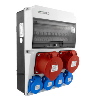 Rozdzielnica budowlana JUN 32A/16A/4x230V z zabezpieczeniami IP54 gniazda DOKTORVOLT® DV-6856-F