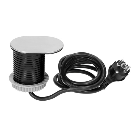 Gniazdo meblowe Ø6cm. wpuszczane w blat z przesuwną pokrywką. ładowarką USB i przewodem 1.9m. 1x2P+Z. 1xUSB (2.4A).... OR-AE-13124(GS)