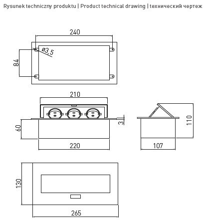 Przedłużacz biurkowy 3x230V gniazda schuko aluminium GTV AE-PB03GS-53