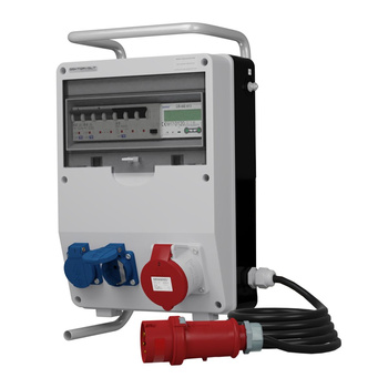 Rozdzielnica budowlana na stojaku z kablem i licznikiem 3F TD-S/FI SKHU 32A 2x230V Schuko Doktorvolt DV-0496-D