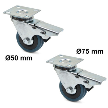 Koło obrotowe skrętne z hamulcem gumowe PP 50mm lub 75 mm G71503