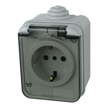 Gniazdo pojedyncze schuko natynkowe IP44 szare M-L 1592
