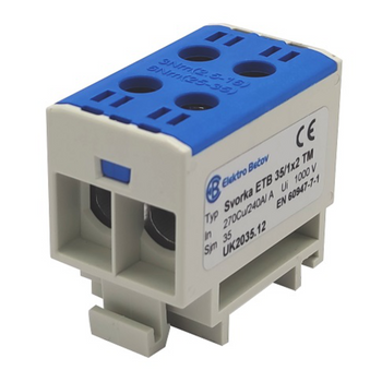 Złączka szynowa uniwersalna ETB 35/1x2 Al/Cu elektryczna śrubowa 4 otwory do kabli Elektro Becov UK2035.12