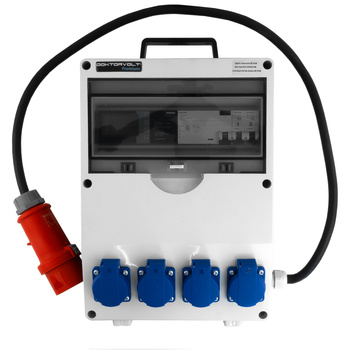 Rozdzielnica budowlana pTD-S/FI Zabezpieczona 4x230V z licznikiem zużycia energii EEG Siemens kabl 5x2,5mm2 oraz wygodny uchwyte, Doktorvolt DV-6061-D