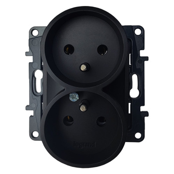 Gniazdo zasilające podwójne z uziemieniem 2x 2P+Z czarne Niloe Step Legrand 863532