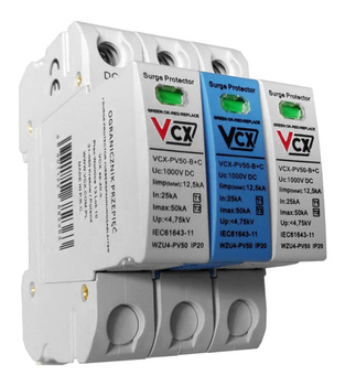 Ogranicznik przepięć ochronnik 3P 1000V DC T1 T2 (B+C) 12,5kA iskiernikowy DCBC3P1000PV5012,5KA