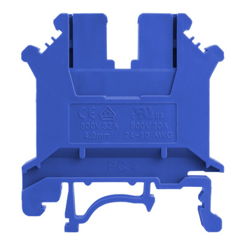 Złączka szynowa przelotowa niebieska śrubowa 4mm2 1P VDE UL PC4-01P-12-00A(H)