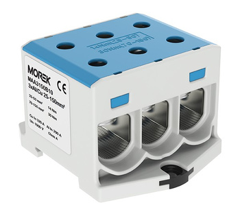 Złączka szynowa 25-150mm2 nieb. 6otwor AL/CU 1000V TH35 1P Morek MAA3150B10