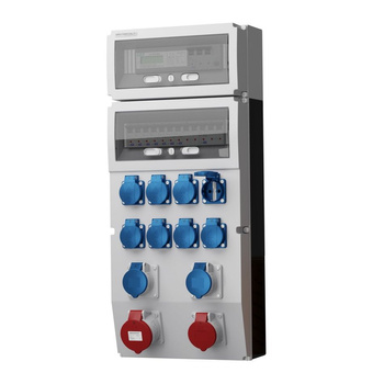 Rozdzielnica budowlana eXT-S/FI 32A 16A kempingowe 2x16A 8x230V + licznik 3 fazowy Schuko DV-0786-D