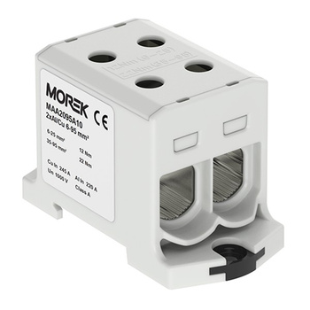Złączka szynowa 6-95mm2 szara 4 otwor AL/CU 1000V TH35 1P Morek MAA2095A10