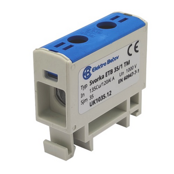 Złączka szynowa uniwersalna ETB 35/1 Al/Cu elektryczna śrubowa 2 otwory do kabli Elektro Becov UK1035.12