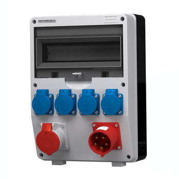 Rozdzielnica budowlana z wtyczką odbiornikową 32A gniazda 16A 4x230V Schuko Mennekes Doktorvolt DV-2381-D